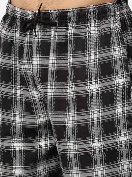 Jainish Men's Black Cotton Checked Track Pants ( JOG 016Black ) - Swadesiicart