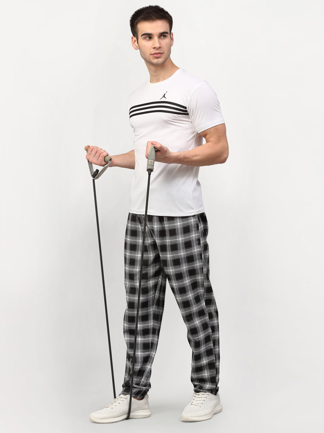 Jainish Men's Black Cotton Checked Track Pants ( JOG 016Black ) - Swadesiicart