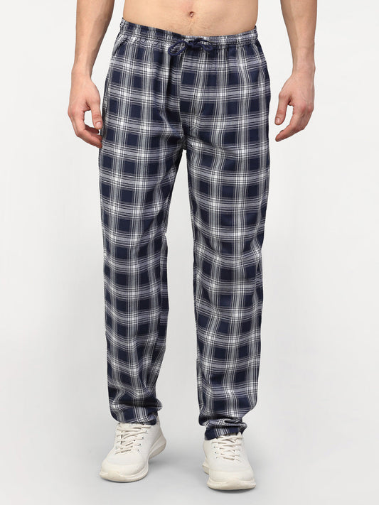 Jainish Men's Navy Blue Cotton Checked Track Pants ( JOG 016Navy ) - Swadesiicart