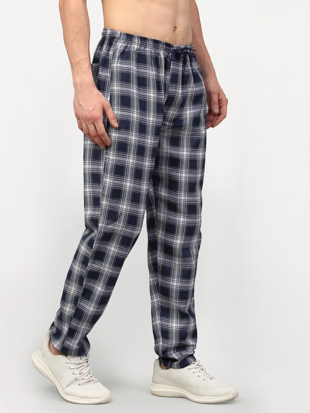 Jainish Men's Navy Blue Cotton Checked Track Pants ( JOG 016Navy ) - Swadesiicart