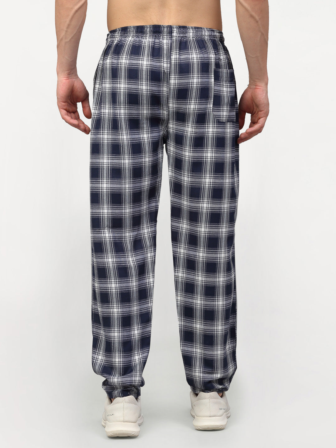 Jainish Men's Navy Blue Cotton Checked Track Pants ( JOG 016Navy ) - Swadesiicart