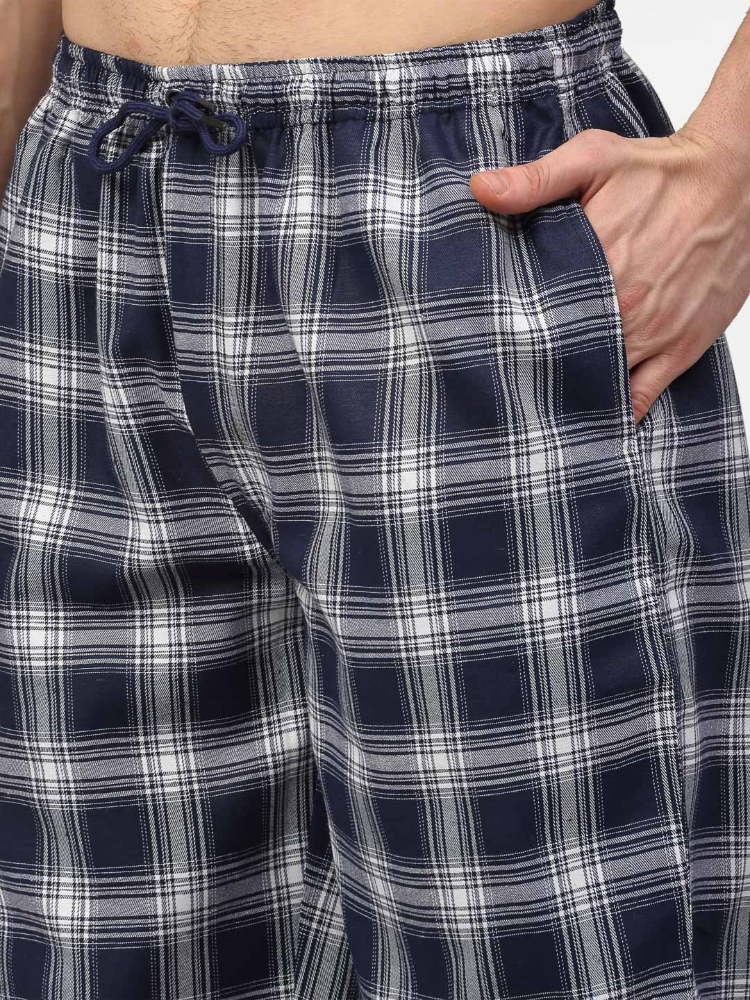 Jainish Men's Navy Blue Cotton Checked Track Pants ( JOG 016Navy ) - Swadesiicart