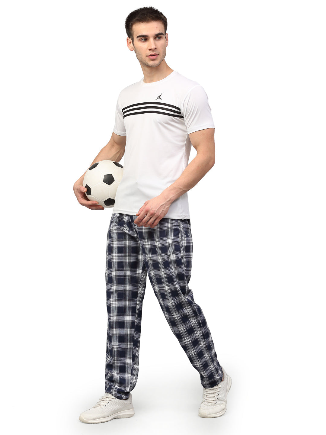 Jainish Men's Navy Blue Cotton Checked Track Pants ( JOG 016Navy ) - Swadesiicart