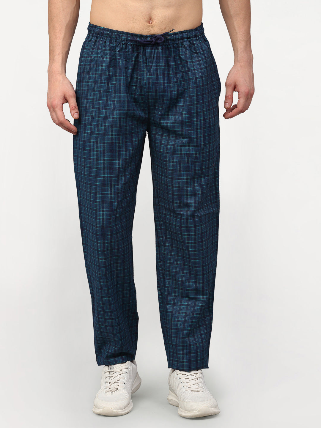 Jainish Men's Blue Cotton Checked Track Pants ( JOG 017Blue ) - Swadesiicart