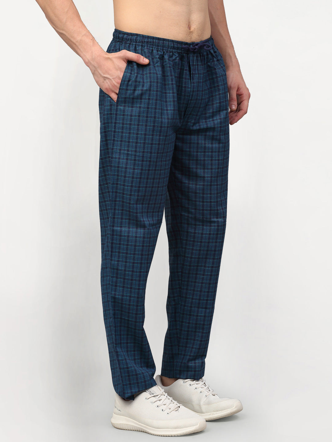 Jainish Men's Blue Cotton Checked Track Pants ( JOG 017Blue ) - Swadesiicart