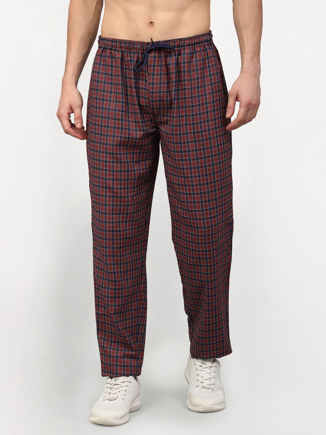 Jainish Men's Maroon Cotton Checked Track Pants ( JOG 017Maroon ) - Swadesiicart