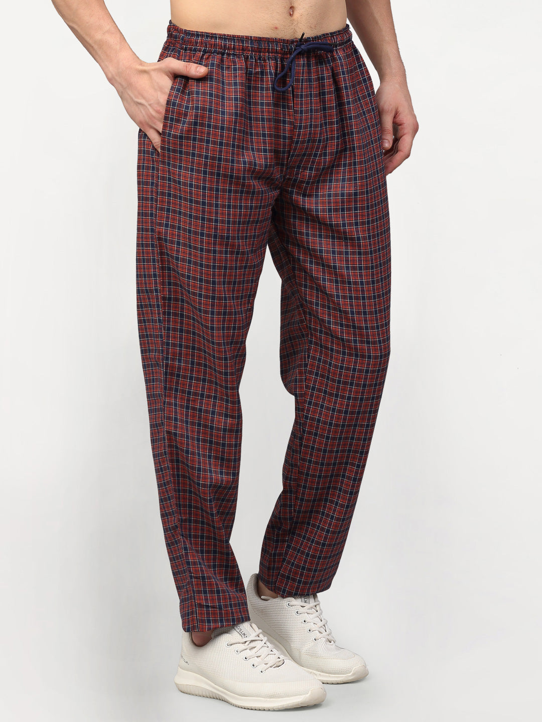 Jainish Men's Maroon Cotton Checked Track Pants ( JOG 017Maroon ) - Swadesiicart
