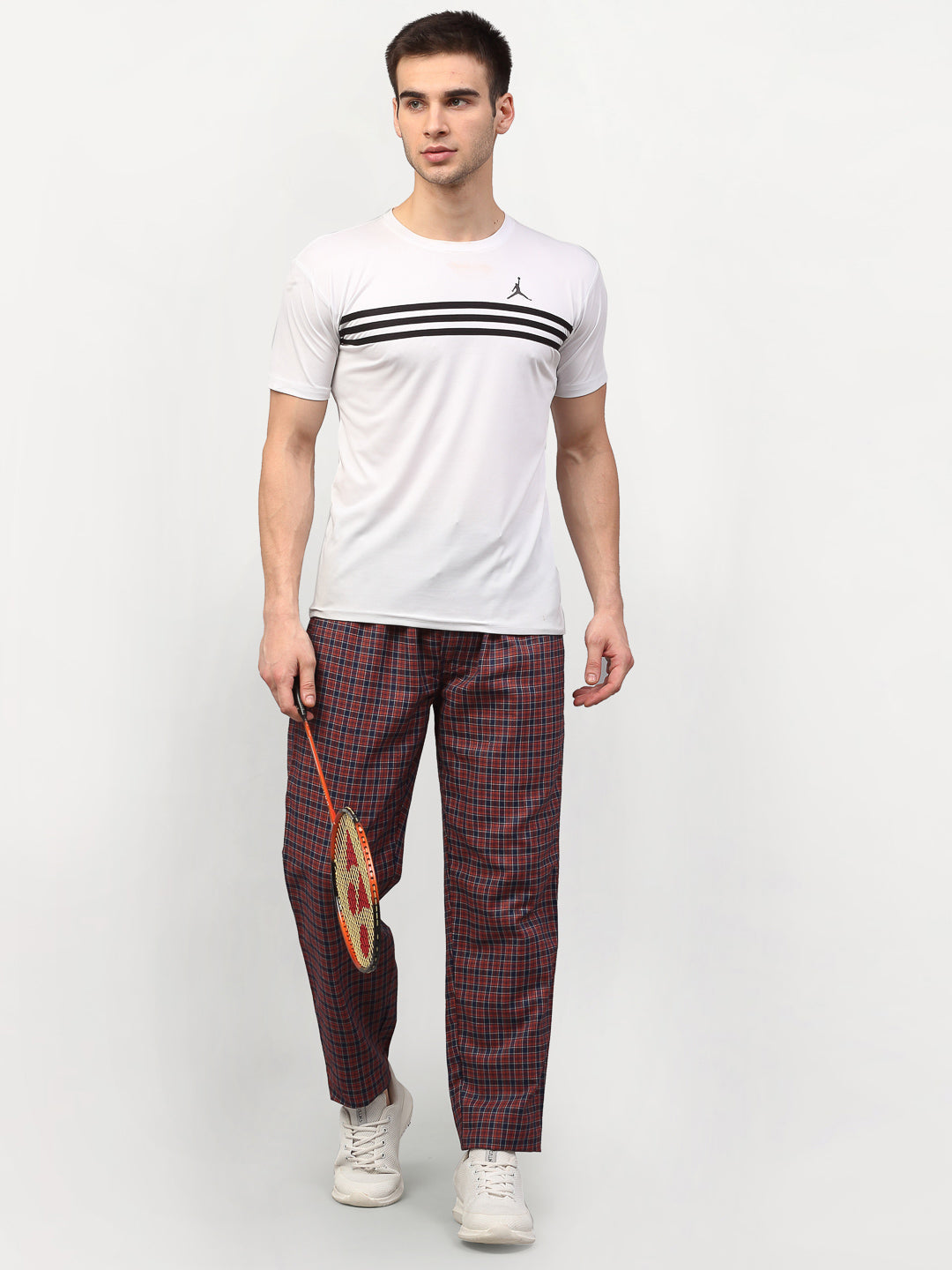 Jainish Men's Maroon Cotton Checked Track Pants ( JOG 017Maroon ) - Swadesiicart