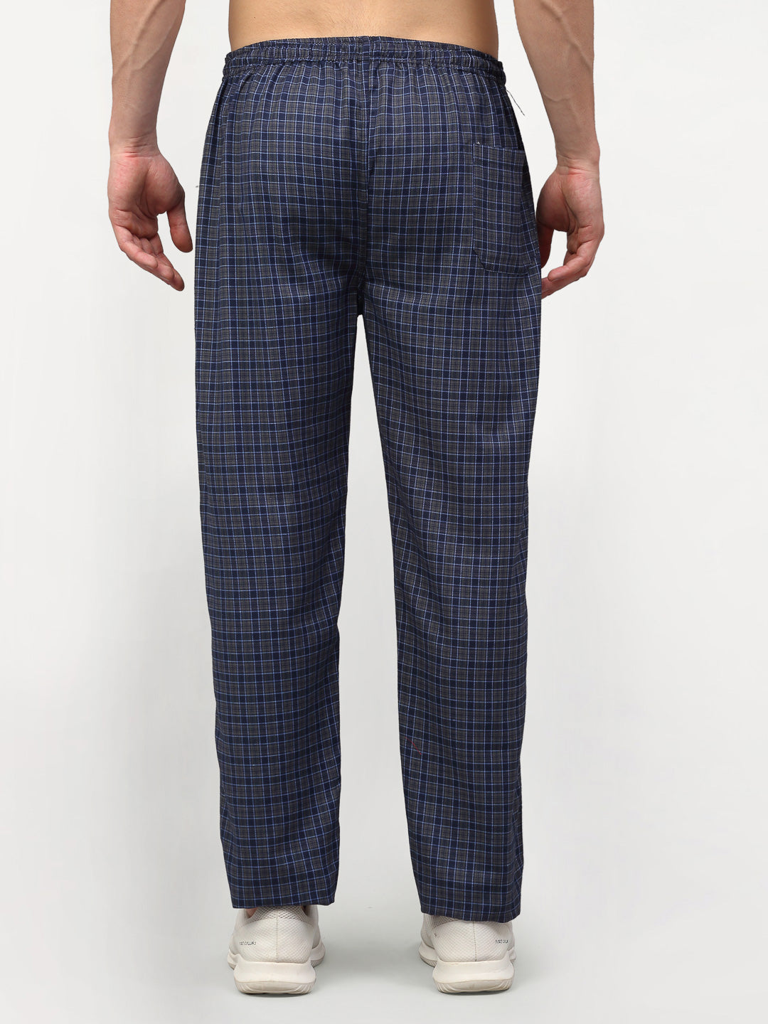 Jainish Men's Navy Blue Cotton Checked Track Pants ( JOG 017Navy-Grey ) - Swadesiicart