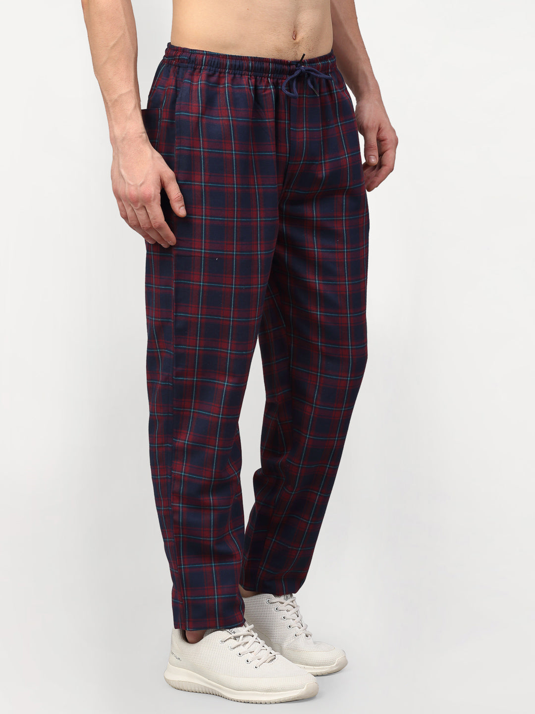 Jainish Men's Blue Cotton Checked Track Pants ( JOG 018Blue-Red ) - Swadesiicart