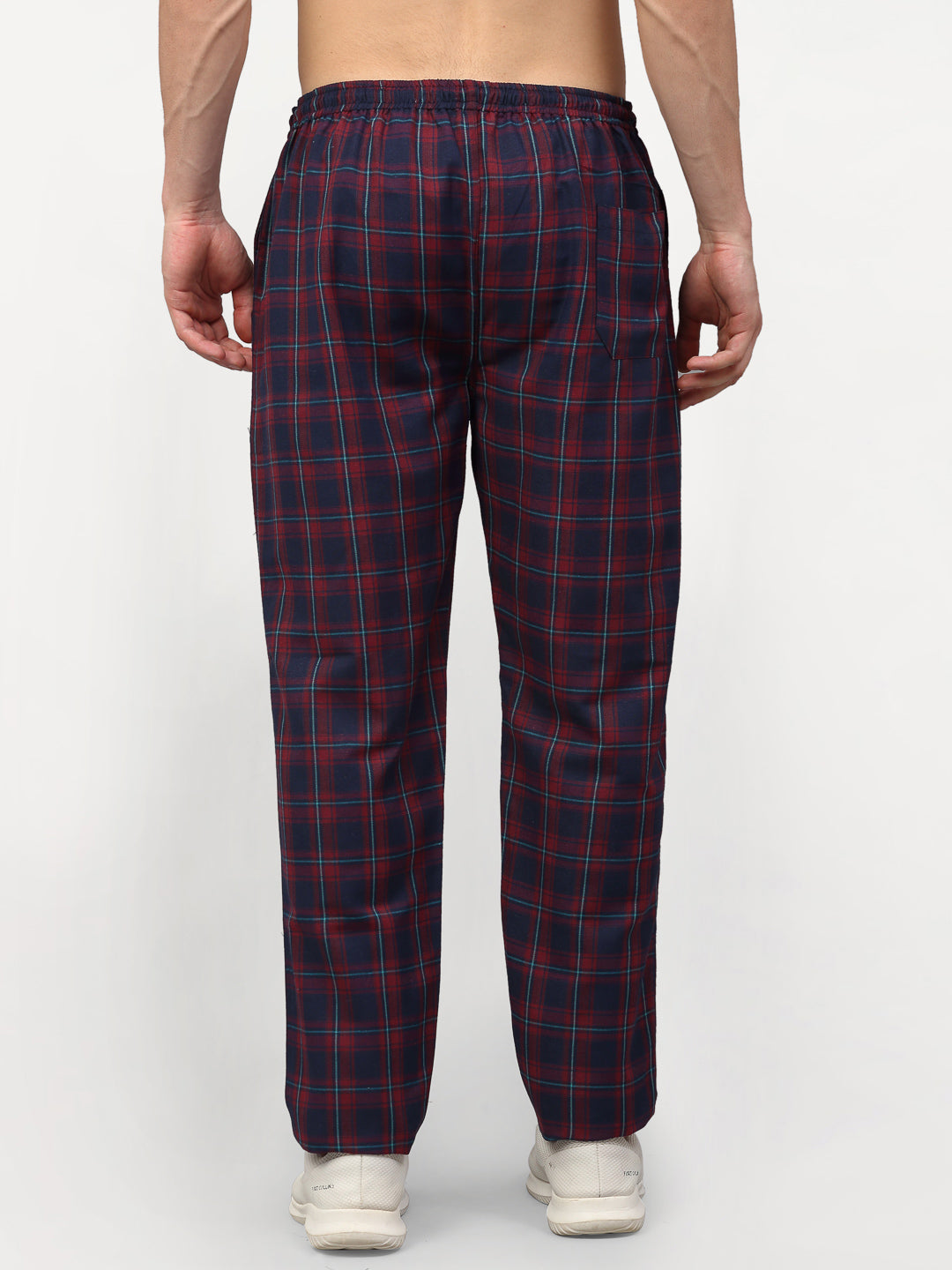 Jainish Men's Blue Cotton Checked Track Pants ( JOG 018Blue-Red ) - Swadesiicart