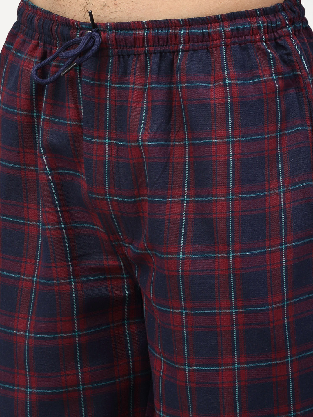 Jainish Men's Blue Cotton Checked Track Pants ( JOG 018Blue-Red ) - Swadesiicart