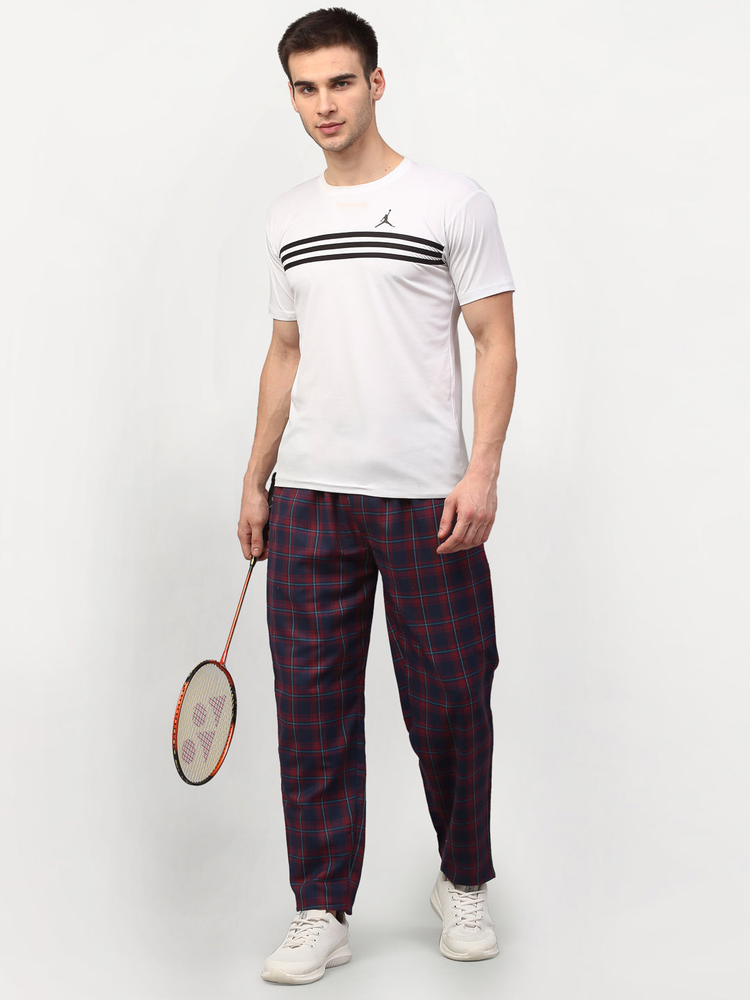 Jainish Men's Blue Cotton Checked Track Pants ( JOG 018Blue-Red ) - Swadesiicart