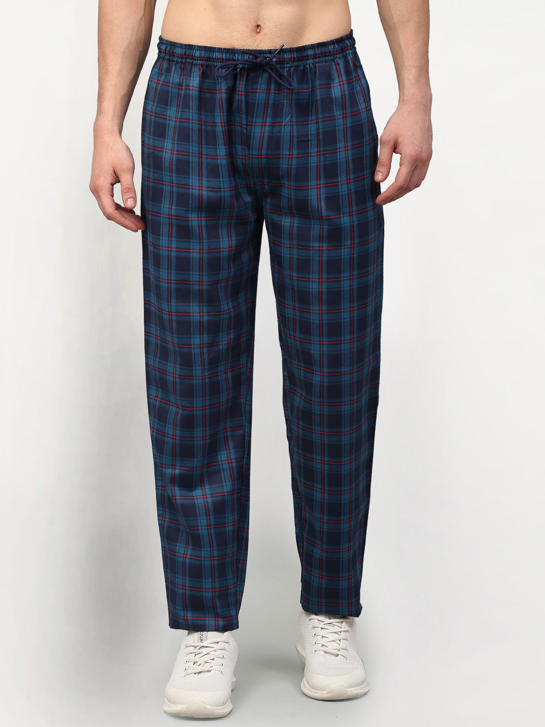 Jainish Men's Blue Cotton Checked Track Pants ( JOG 018Blue ) - Swadesiicart