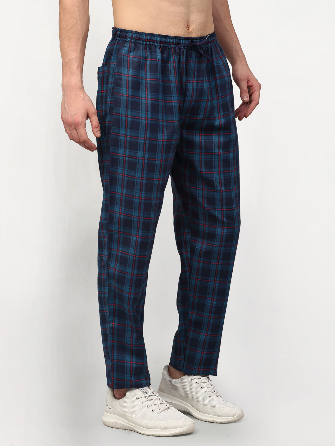 Jainish Men's Blue Cotton Checked Track Pants ( JOG 018Blue ) - Swadesiicart