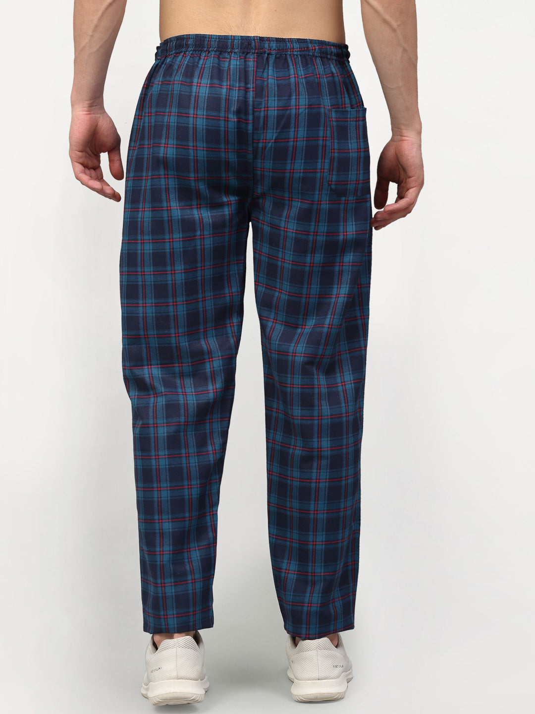 Jainish Men's Blue Cotton Checked Track Pants ( JOG 018Blue ) - Swadesiicart