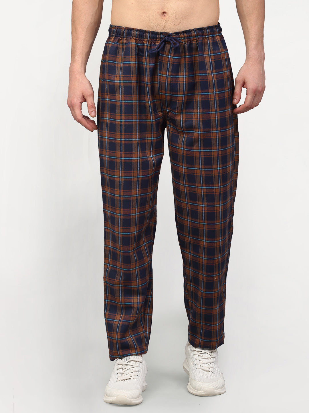 Jainish Men's Orange Cotton Checked Track Pants ( JOG 018Orange-Blue ) - Swadesiicart