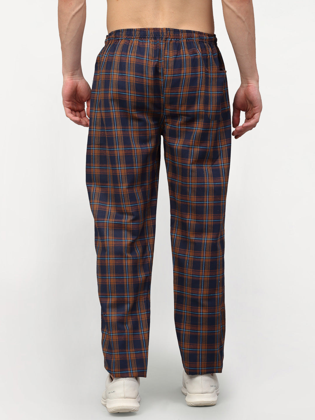 Jainish Men's Orange Cotton Checked Track Pants ( JOG 018Orange-Blue ) - Swadesiicart