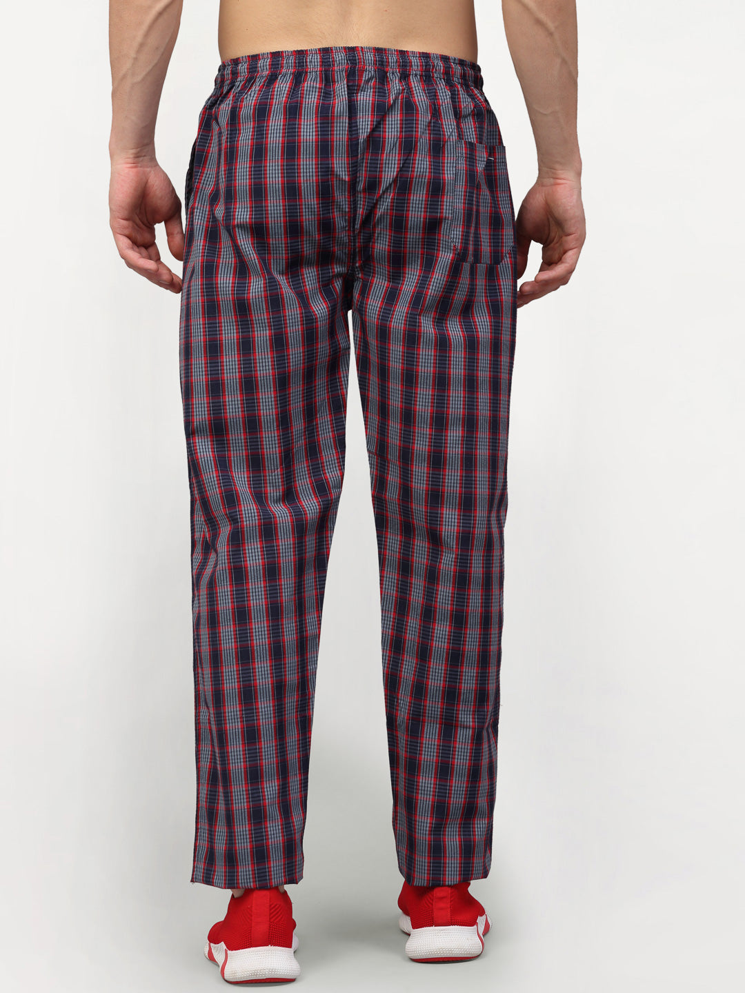 Jainish Men's Grey Cotton Checked Track Pants ( JOG 019Grey-Red ) - Swadesiicart