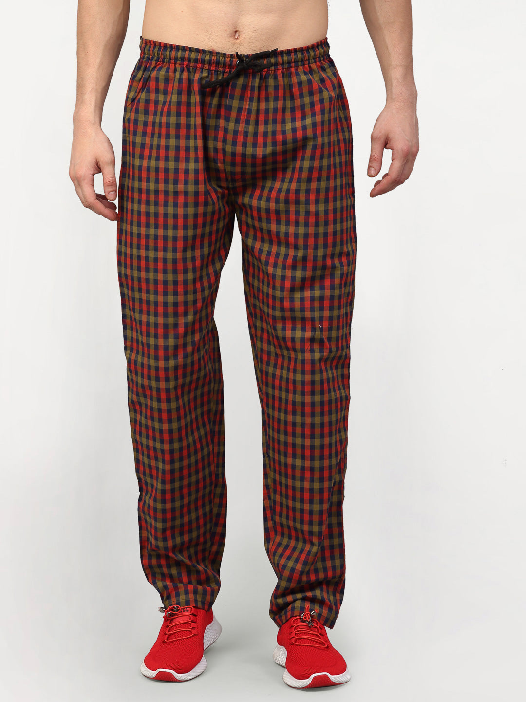 Jainish Men's Orange Cotton Checked Track Pants ( JOG 019Orange-Red ) - Swadesiicart