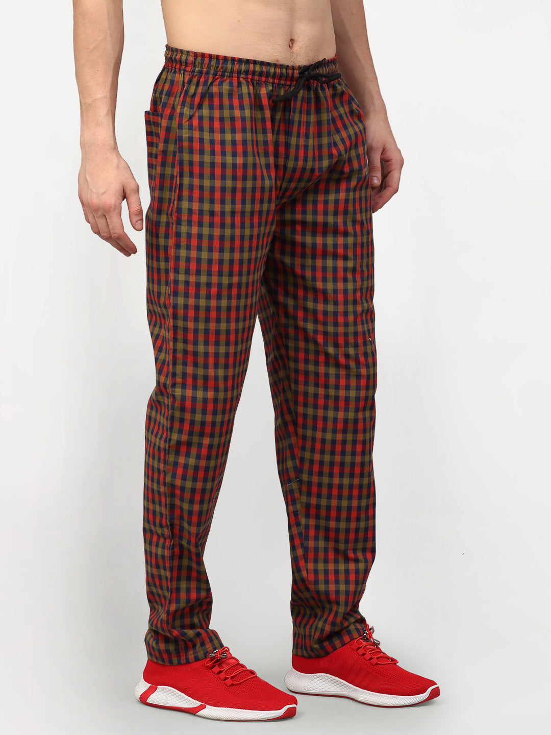 Jainish Men's Orange Cotton Checked Track Pants ( JOG 019Orange-Red ) - Swadesiicart