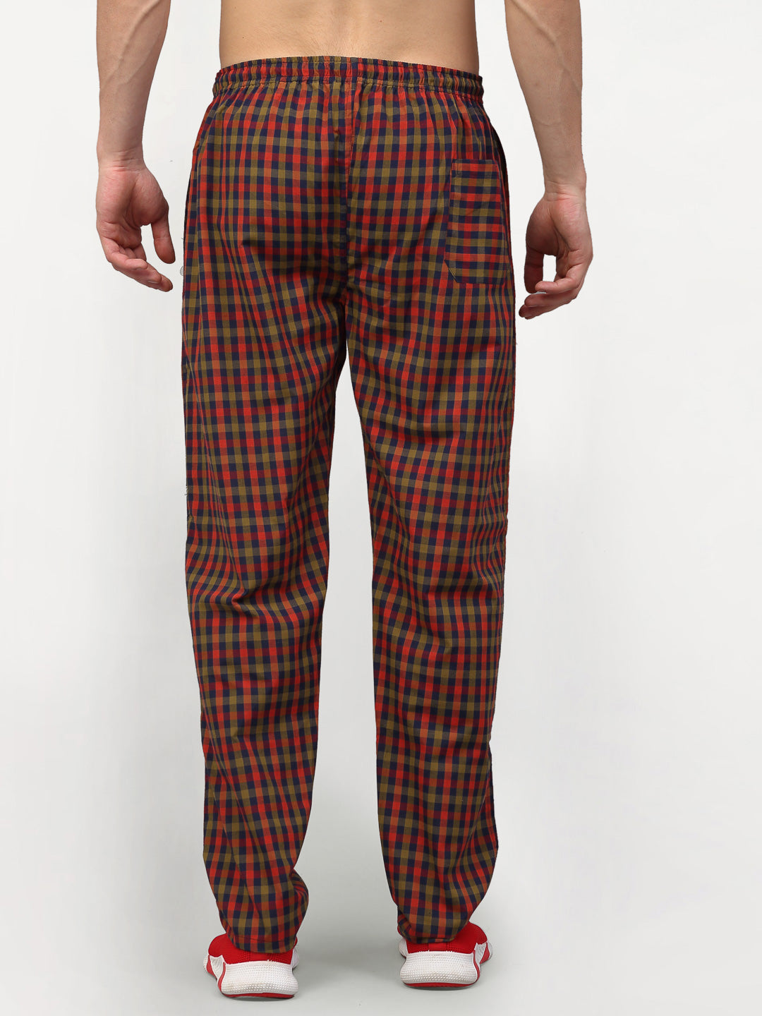 Jainish Men's Orange Cotton Checked Track Pants ( JOG 019Orange-Red ) - Swadesiicart