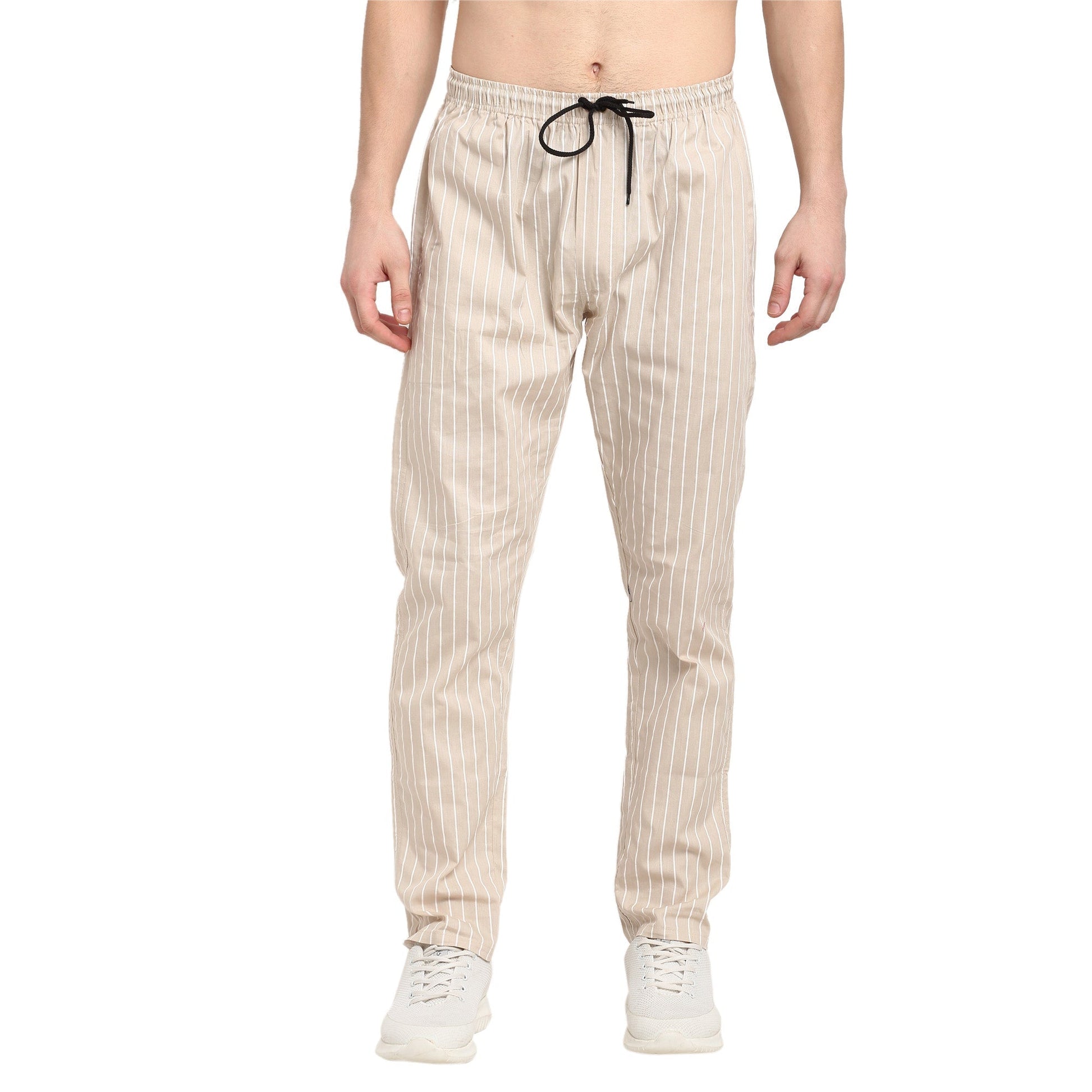 Jainish Men's Beige Cotton Striped Track Pants ( JOG 020Cream ) - Swadesiicart