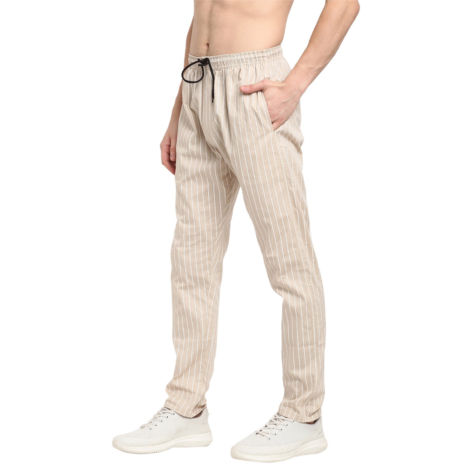 Jainish Men's Beige Cotton Striped Track Pants ( JOG 020Cream ) - Swadesiicart