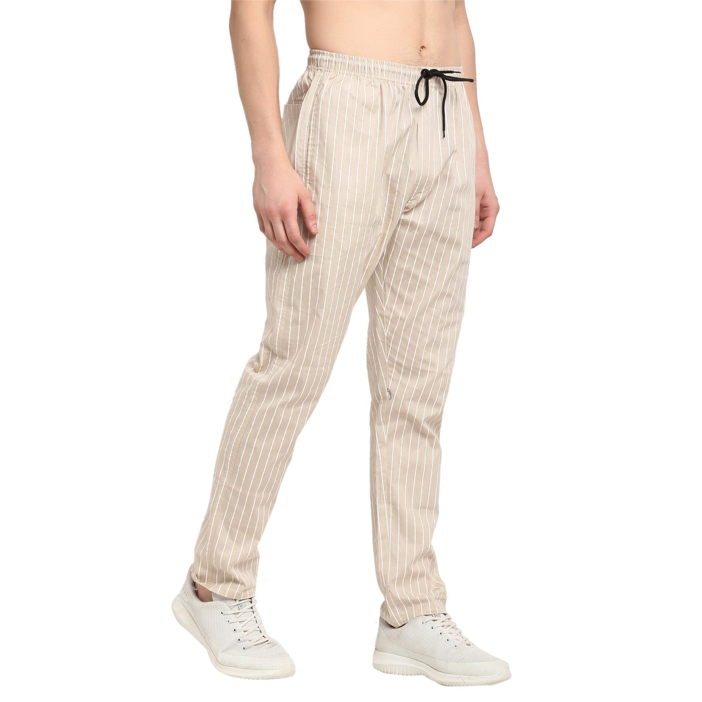 Jainish Men's Beige Cotton Striped Track Pants ( JOG 020Cream ) - Swadesiicart