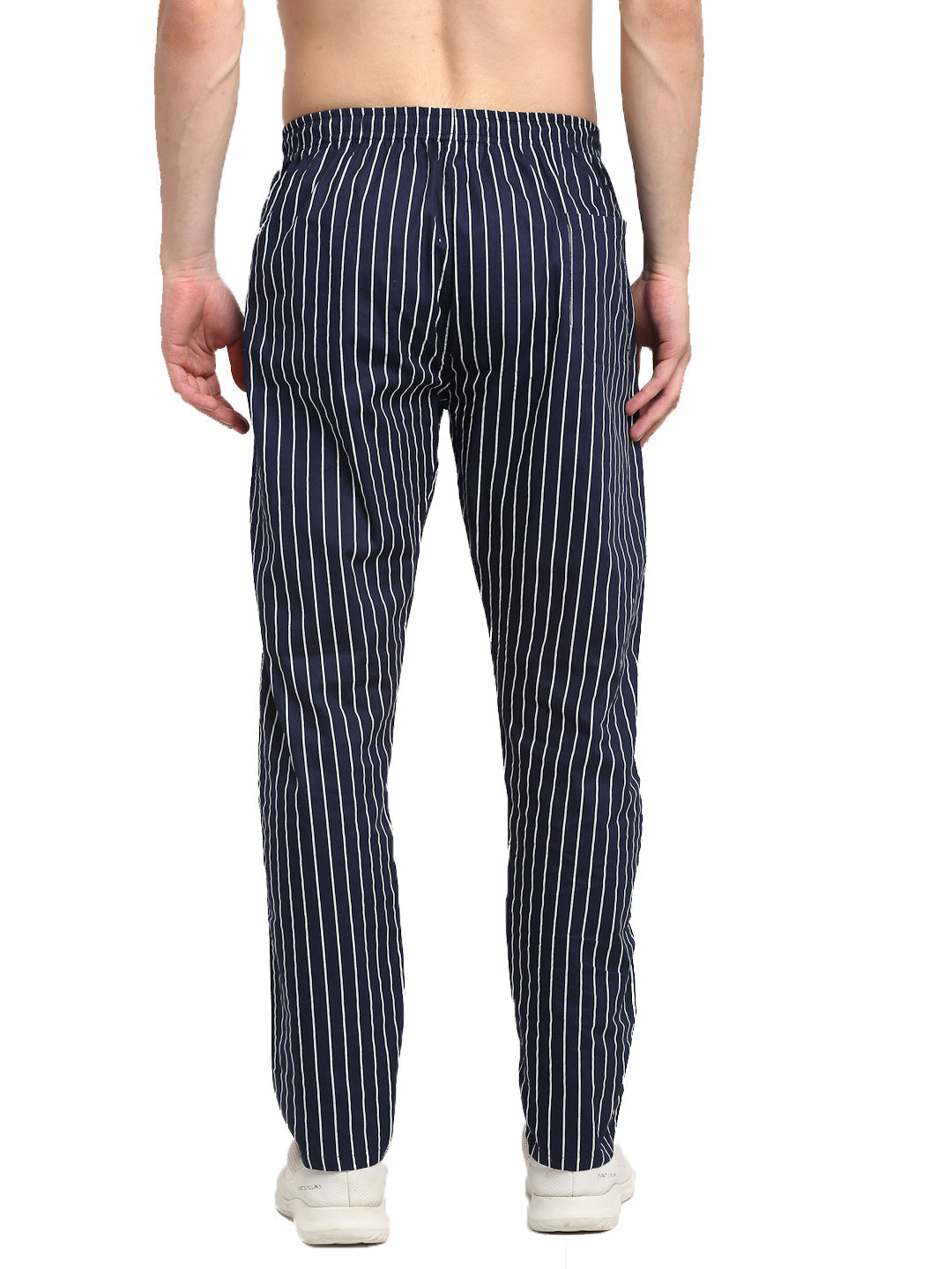 Jainish Men's Navy Blue Cotton Striped Track Pants ( JOG 020Navy ) - Swadesiicart