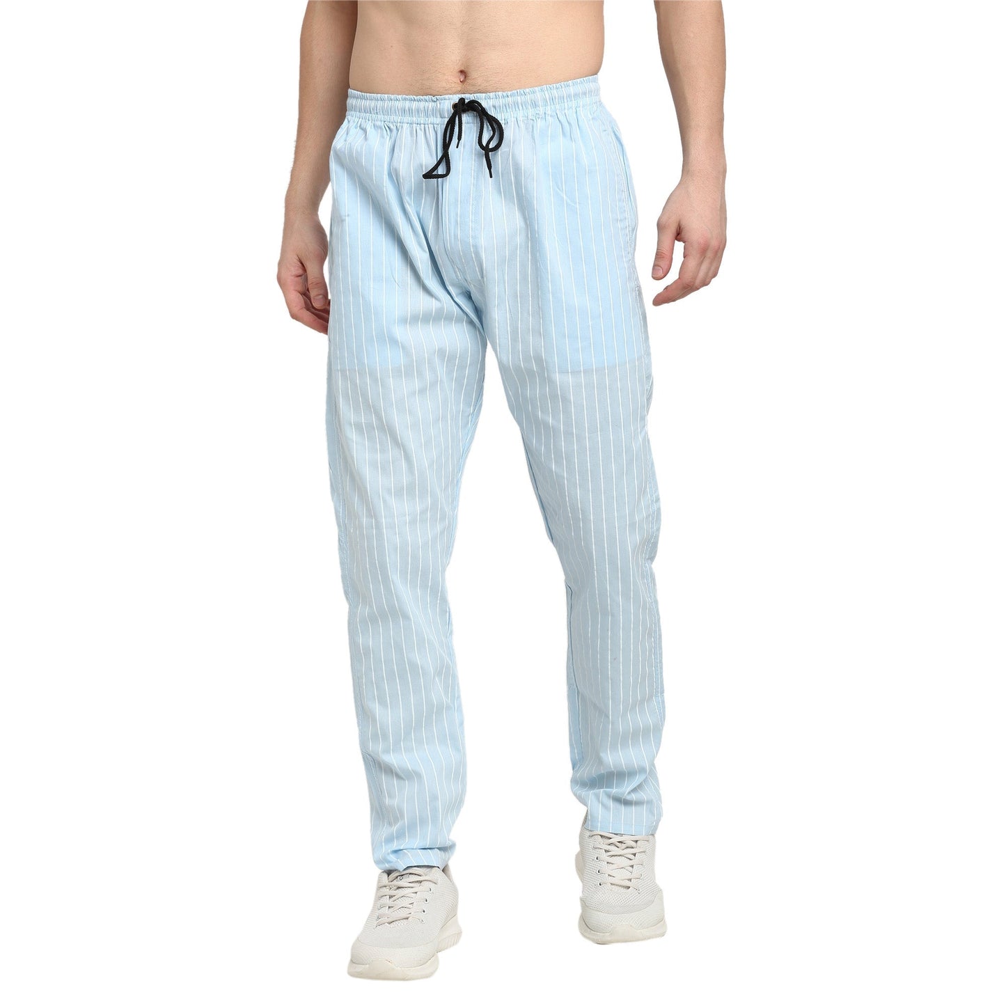 Jainish Men's Blue Cotton Striped Track Pants ( JOG 020Sky ) - Swadesiicart