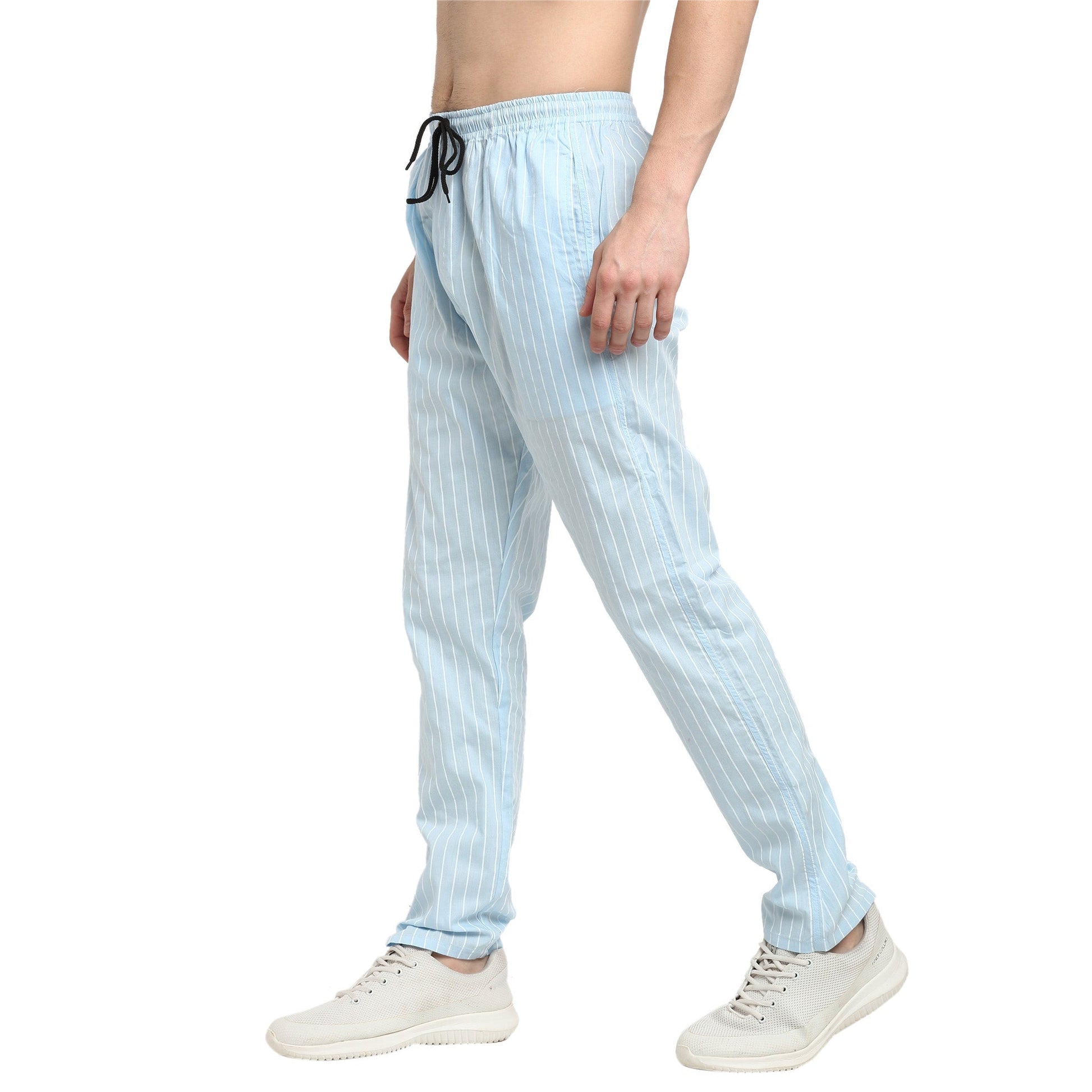 Jainish Men's Blue Cotton Striped Track Pants ( JOG 020Sky ) - Swadesiicart