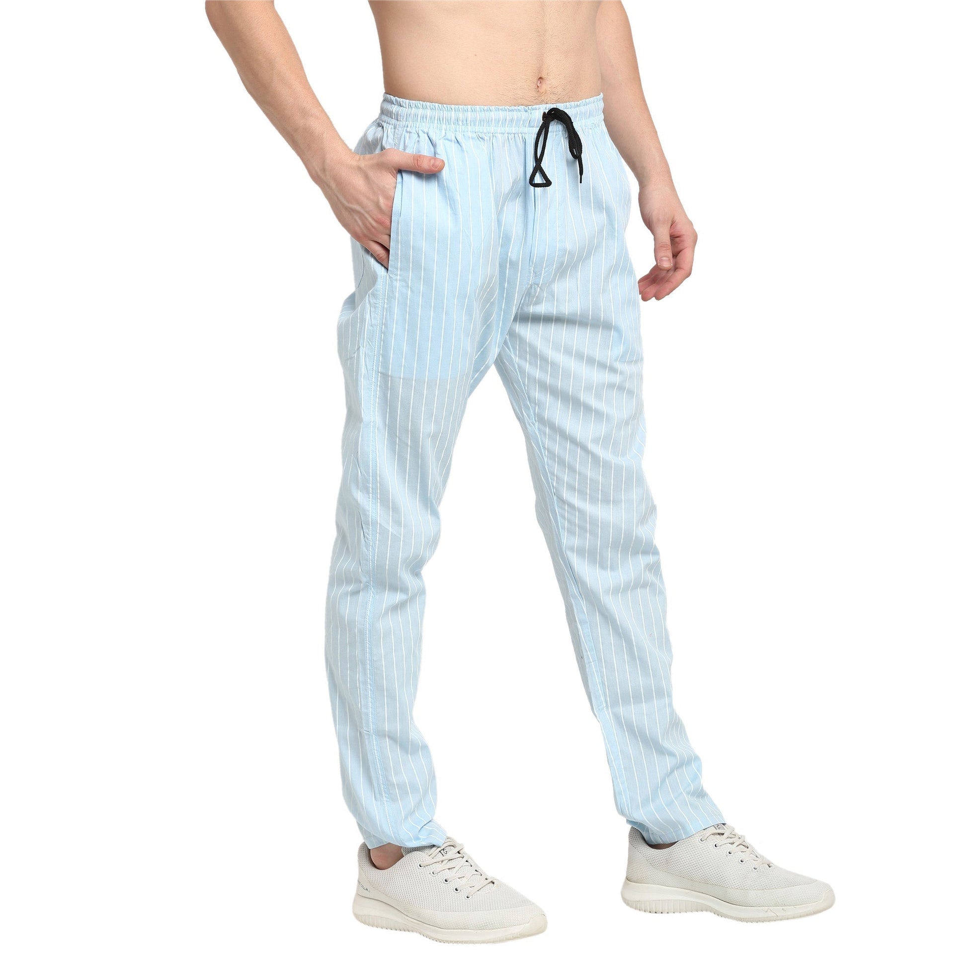 Jainish Men's Blue Cotton Striped Track Pants ( JOG 020Sky ) - Swadesiicart