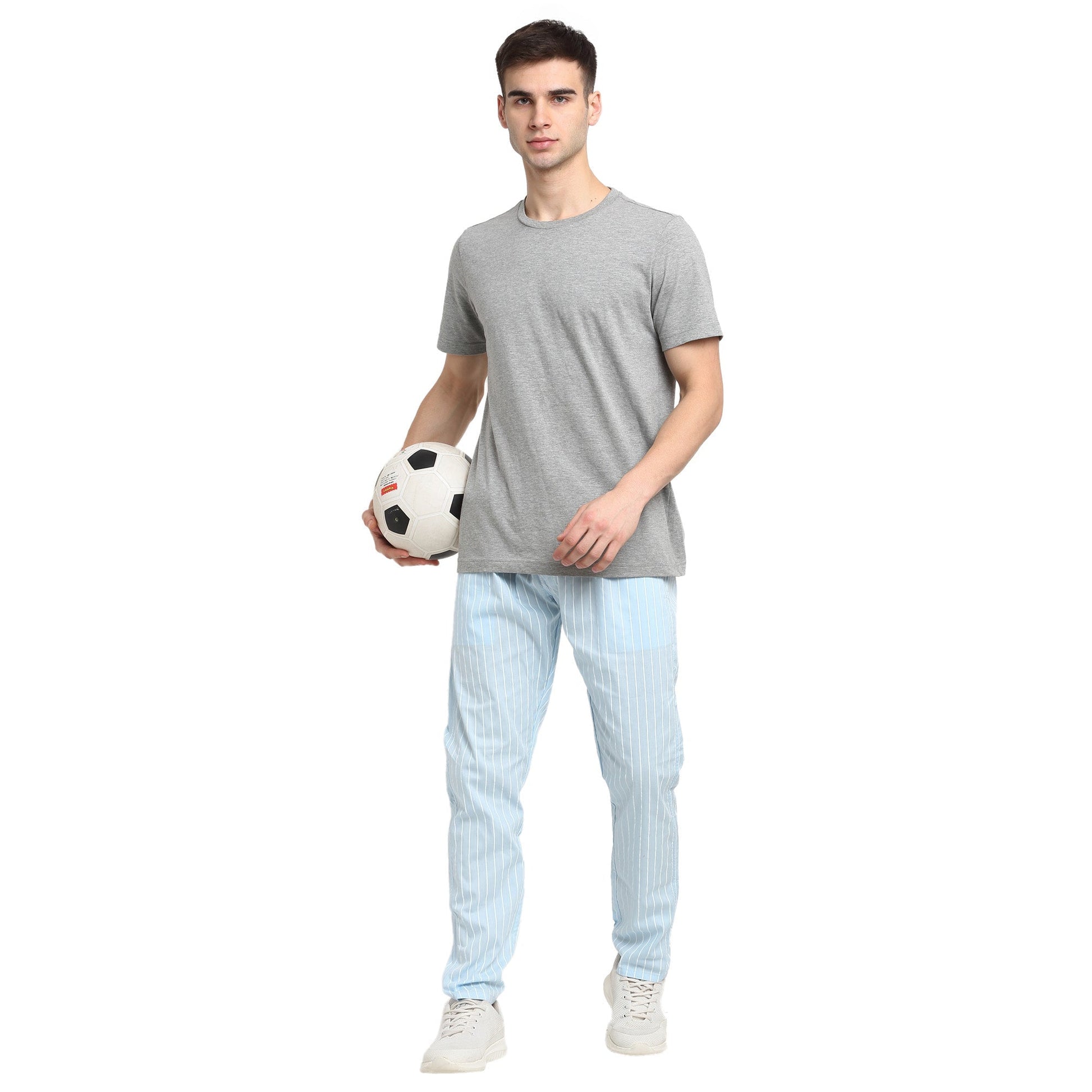 Jainish Men's Blue Cotton Striped Track Pants ( JOG 020Sky ) - Swadesiicart