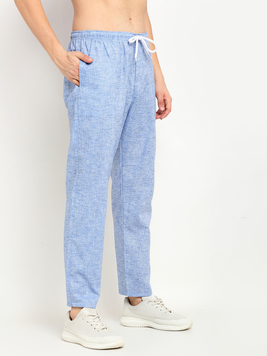 Jainish Men's Blue Linen Cotton Track Pants ( JOG 021Blue ) - Swadesiicart