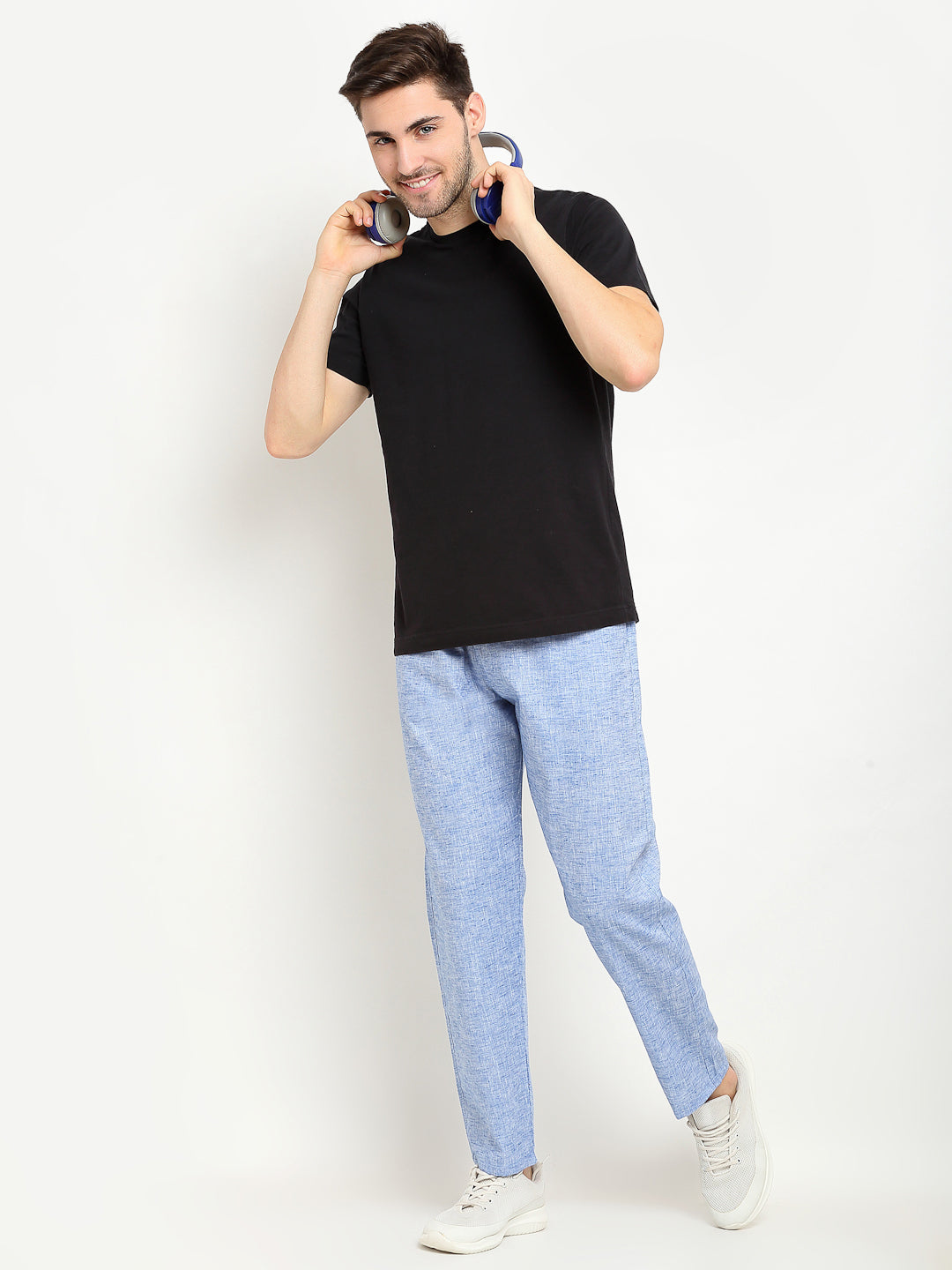 Jainish Men's Blue Linen Cotton Track Pants ( JOG 021Blue ) - Swadesiicart