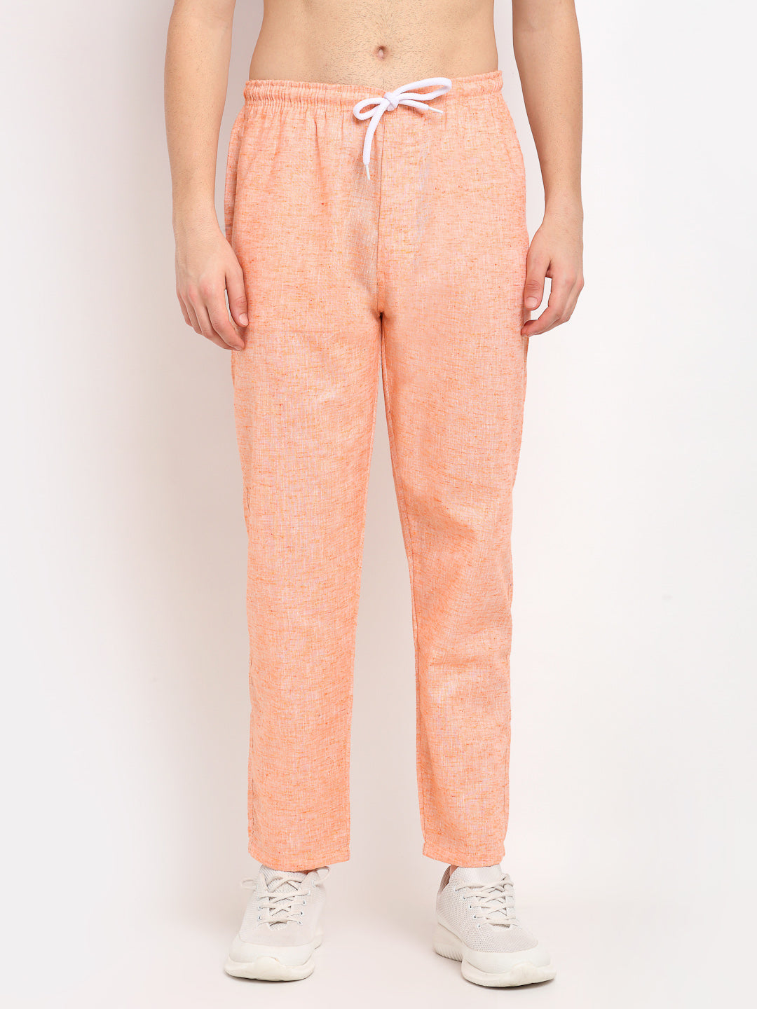 Jainish Men's Orange Linen Cotton Track Pants ( JOG 021Orange ) - Swadesiicart