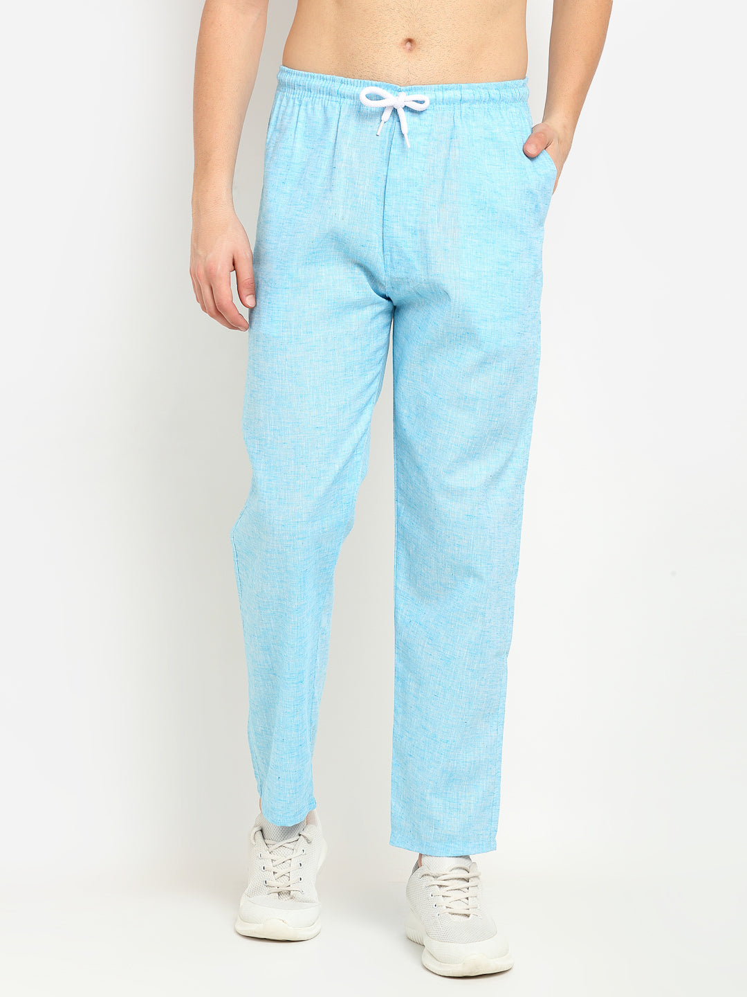 Jainish Men's Blue Linen Cotton Track Pants ( JOG 021Sky ) - Swadesiicart