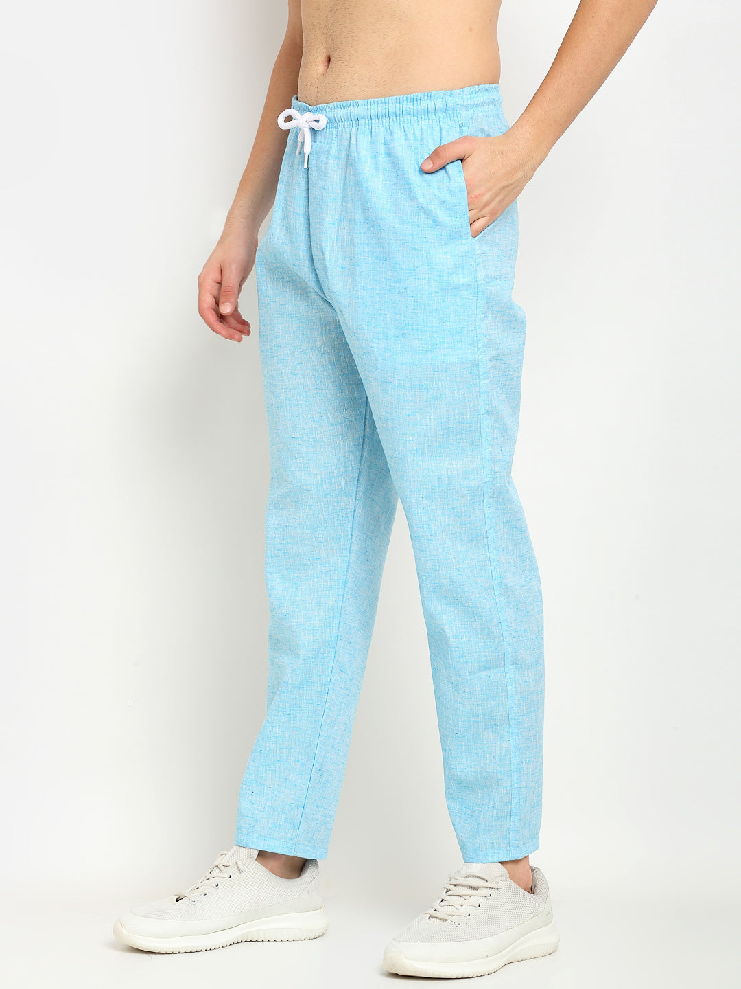 Jainish Men's Blue Linen Cotton Track Pants ( JOG 021Sky ) - Swadesiicart