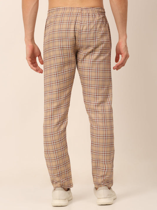 Jainish Men's Checked Cotton Track Pants - Brown - Swadesiicart