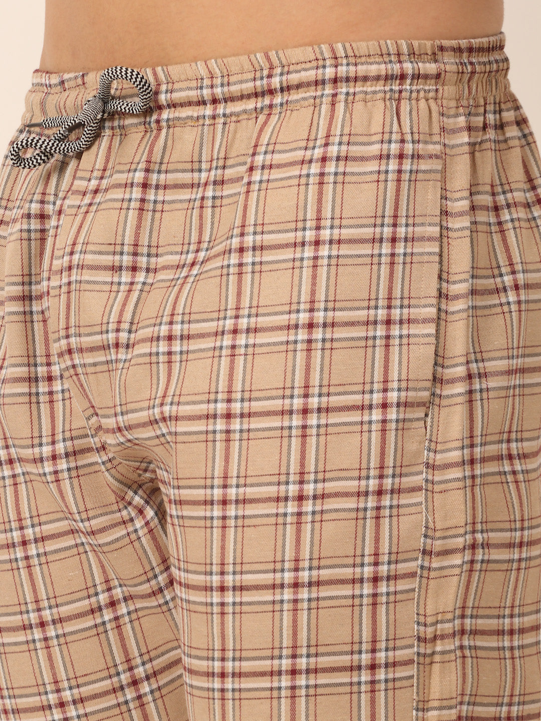 Jainish Men's Checked Cotton Track Pants - Brown - Swadesiicart
