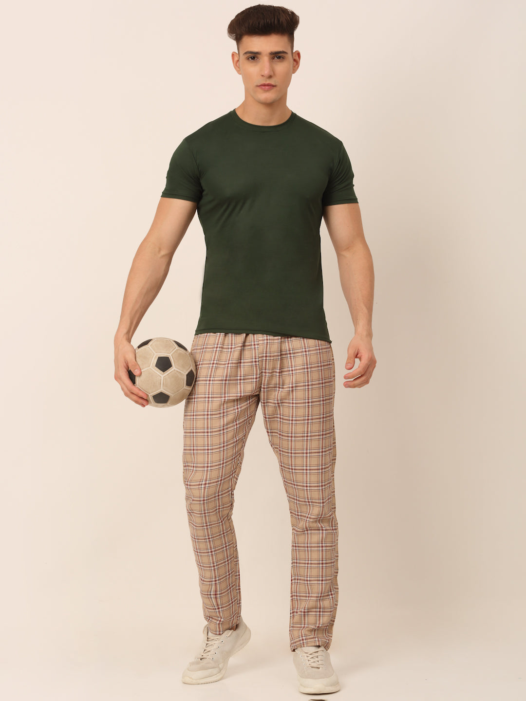 Jainish Men's Checked Cotton Track Pants - Brown - Swadesiicart