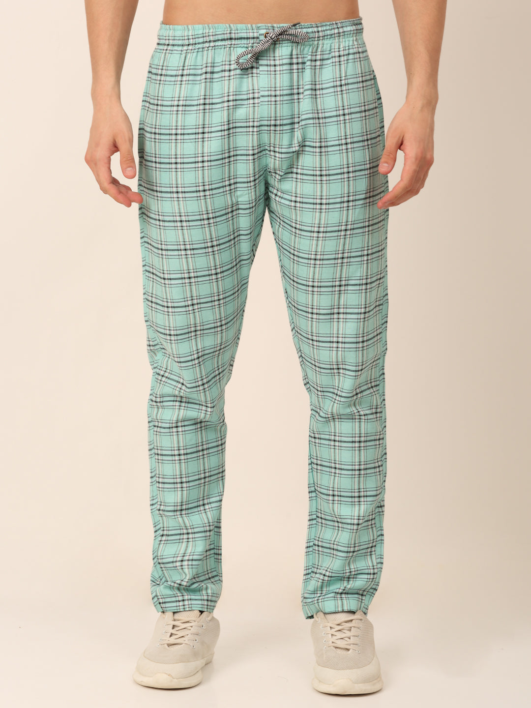 Jainish Men's Checked Cotton Track Pants - Green - Swadesiicart