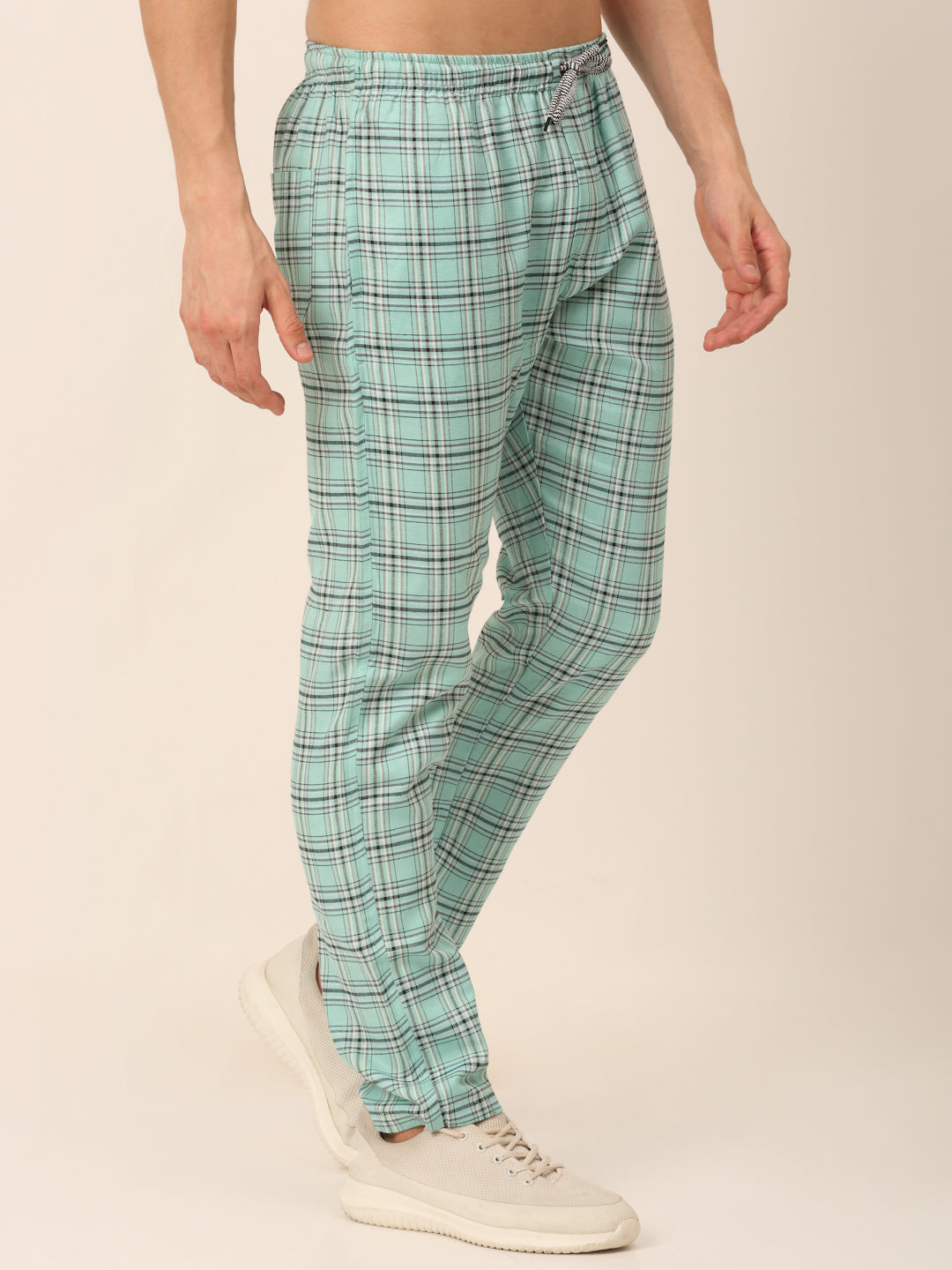 Jainish Men's Checked Cotton Track Pants - Green - Swadesiicart