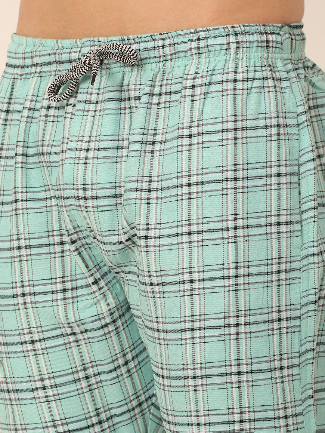 Jainish Men's Checked Cotton Track Pants - Green - Swadesiicart