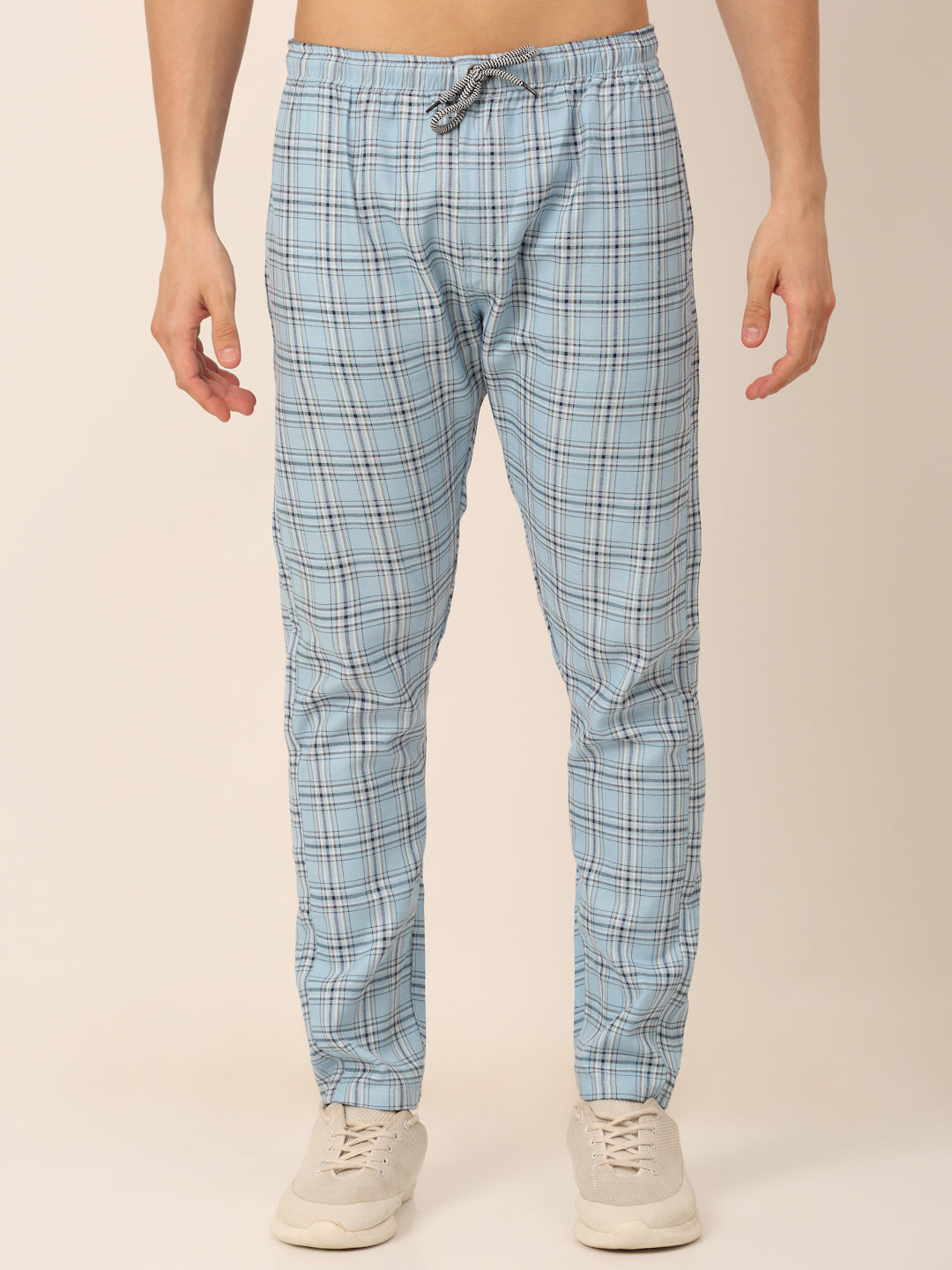 Jainish Men's Checked Cotton Track Pants - Sky Blue - Swadesiicart
