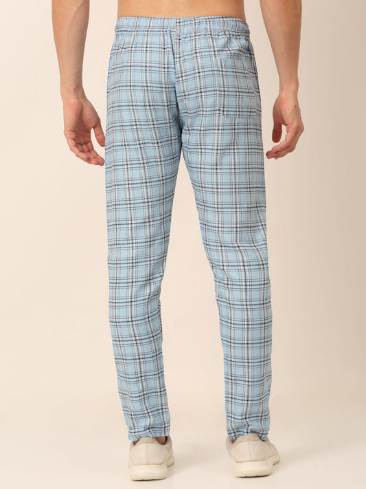 Jainish Men's Checked Cotton Track Pants - Sky Blue - Swadesiicart
