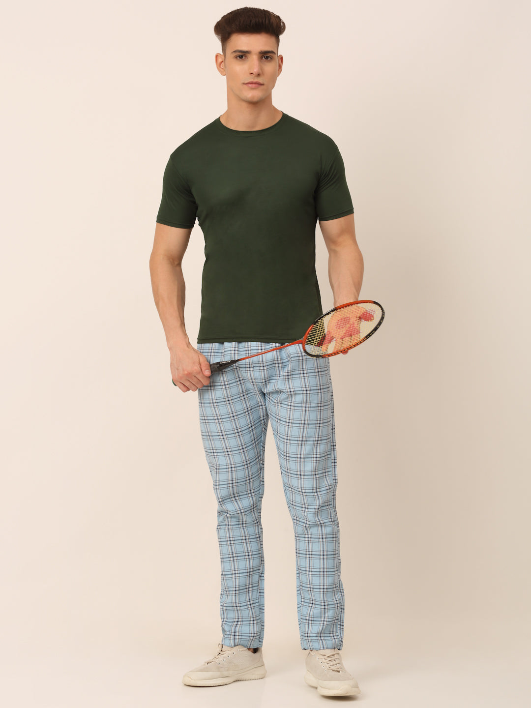 Jainish Men's Checked Cotton Track Pants - Sky Blue - Swadesiicart