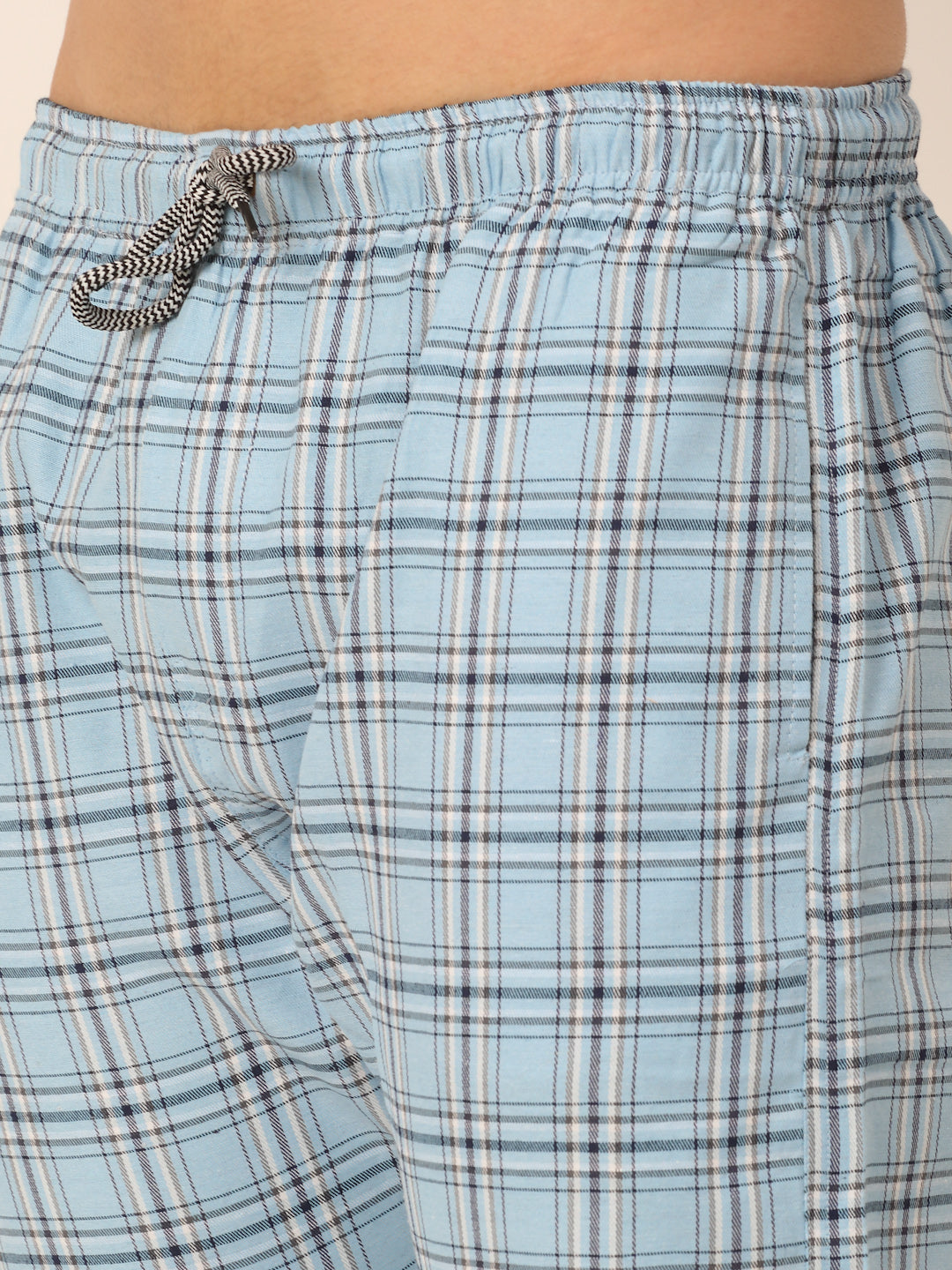 Jainish Men's Checked Cotton Track Pants - Sky Blue - Swadesiicart