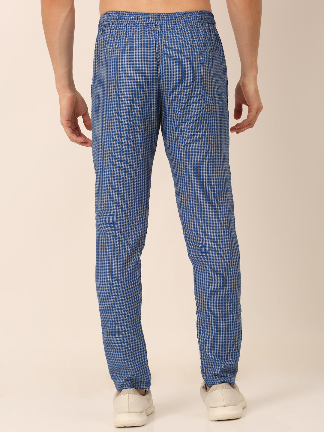 Jainish Men's Checked Cotton Track Pants - Blue - Swadesiicart